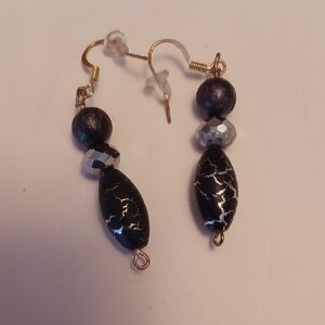 Black Crackle Drop Earrings with Silver Accents... 3 Prs for 20.00